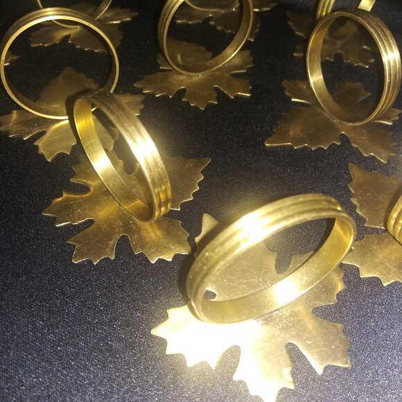 Goldtone Metal Maple Leaf Napkin Rings Set of 10 Fall Leaf Metal Napkin Holders - Picture 7 of 9